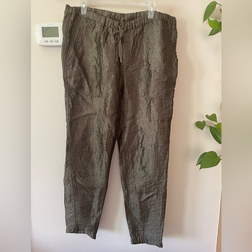 J.CREW Shiny Olive Green Pull On Pants